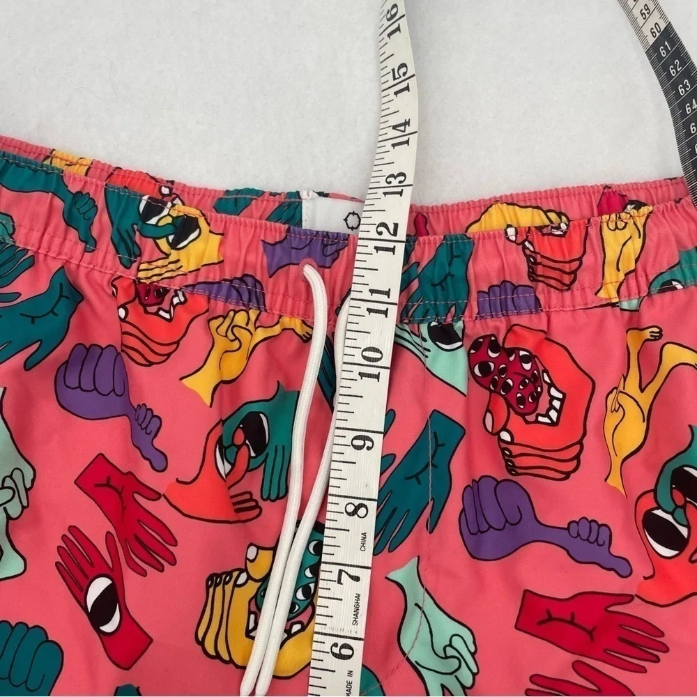 EMPYRE Men’s Swim Trunks Pink Hands/Feet print size: Large
